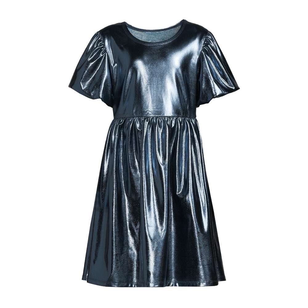 Wonder Nation Girls Metallic Knit Puff Sleeve Dress, Sizes XS (4-5)‎ Teal
